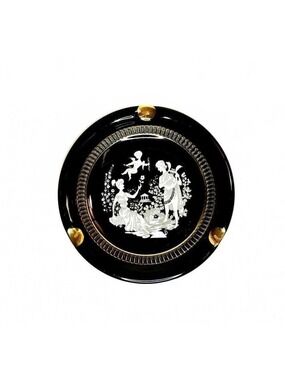 Vintage Deep Cobalt Blue Florentine Ashtray With Gold Accents - Romance